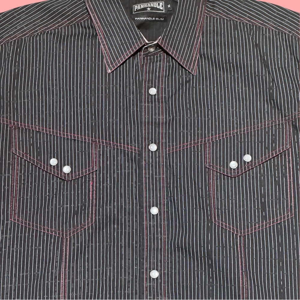 Men's Black Striped Button Up Collared Long Sleeve Cowboy Shirt - Picture 3 of 16